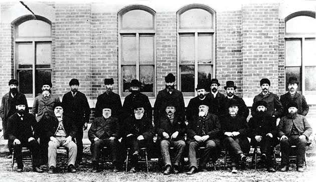 Dour men in beards: At its November session in 1888, Dufferin County council adjourned briefly to gather outside the court house to be photographed. It was the first time since the new county’s council was established in 1881 that anyone had thought to capture the “County Fathers” on film. Of that first council, the Orangeville Sun enthused, “They are, perhaps, the ablest-bodied Council in Ontario. There are 13 members, and their united weight is 2,704 lbs, or an average of 208 lbs each! The Deputy-Reeve of Melancthon takes the lead, he weighing 268 pounds… Verily, the race of giants is not passed away.” Photo courtesy of Dufferin County Museum and Archives.
