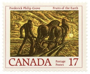This image, commissioned by Canada Post as one of a series of stamps commemorating Canadian authors, illustrates the 1933 novel, Fruits of the Earth, by Frederick Philip Grove.