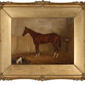 Martimas by John Sloan Gordon, oil on canvas, 23" x 17" “Martimas, foaled 1896, died 1916, winner Futurity and other races, a good horse and sire of good horses.” So reads the headstone of Martimas, a horse owned by William Hendrie and buried at the jockeys’ headquarters at the Hendrie farm near Hamilton. Martimas was immortalized when the Hendries donated his winnings from the 1898 Futurity at the Coney Island Jockey Club in New York, a remarkable $38,250, to build the Martimas Wing of the Hamilton General Hospital. The family donated their farm to the citizens of Hamilton in 1931 and it became home to the Royal Botanical Gardens, where Martimas’s headstone still stands. Photo by Pete Paterson.