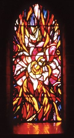 Stained glass window by Rosemary Kilbourn.