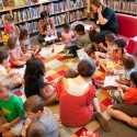 Young kids and their parents enjoy the regular drop-in story and craft time at Albion Bolton branch. Photo by Pete Paterson.