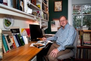 Dan Needles at work in his farmhouse office: “I’ve been consciously writing about a world in decline all my life. I feel as a writer I have been charged with the safekeeping of all these examples of farmer thinking.”