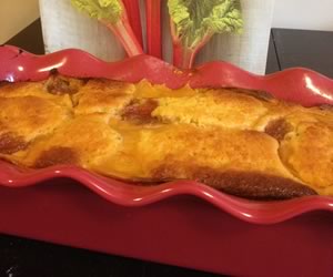 Rhubarb and Custard Cake in Emile Henry Loaf Pan