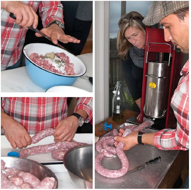 Using a sausage horn, Chef Fabio expertly fills the sausage casings. Photos by MK Lynde. 