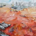 Peter Adams Red River Series #3 mixed media on canvas 30 x 60"