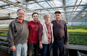 Three generations of greenhouse growers: Dan, Mark, Audrey and George Sant. Photo by Rosemary Hasner / Black Dog Creative Arts.