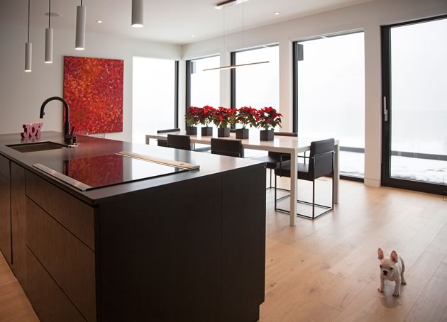 The clean design of the kitchen focuses on keeping clutter at bay. Larry shines in this simple space. Photo by Pam Purves.