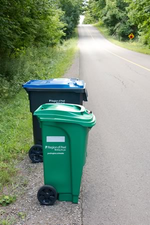 The Region of Peel introduced new garbage, blue and green bins in January. Photo by Pete Paterson.