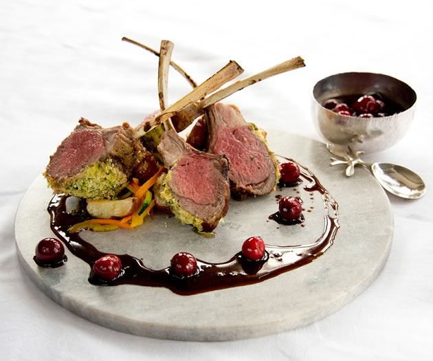 Aria's lamb chops are served with sour cherry preserves. Photo by Pete Paterson. Styling Jane Fellowes.