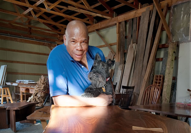 Hillsburgh furniture maker Hailey Livingstone and his sidekick MacDuff. Photo by Rosemary Hasner / Black Dog Creative Arts.