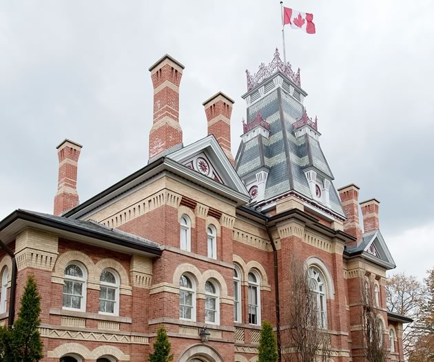 The Classic Revival style of the Dufferin County Court House was designed to impress the citizenry with the authority of the judiciary. Photo by Rosemary Hasner / Black Dog Creative Arts.