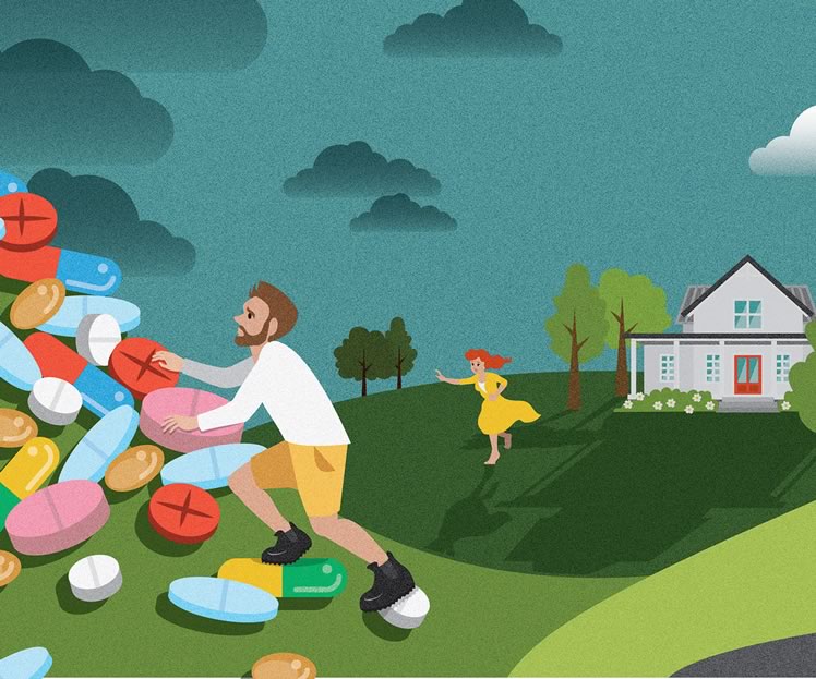 How the opioid crisis has hit Headwaters.Illustration by Ruth Ann Pearce.