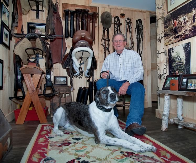 Stan Shapiro and Blue amid the memorabilia of a lifetime spent in the company of horses. Photo by Rosemary Hasner / Black Dog Creative Arts.