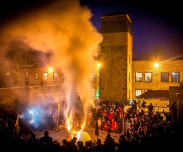 The annual Fire & Ice Festival culminates with a giant bonfire at Alton Mill Arts Centre. Courtesy Alton Mill.