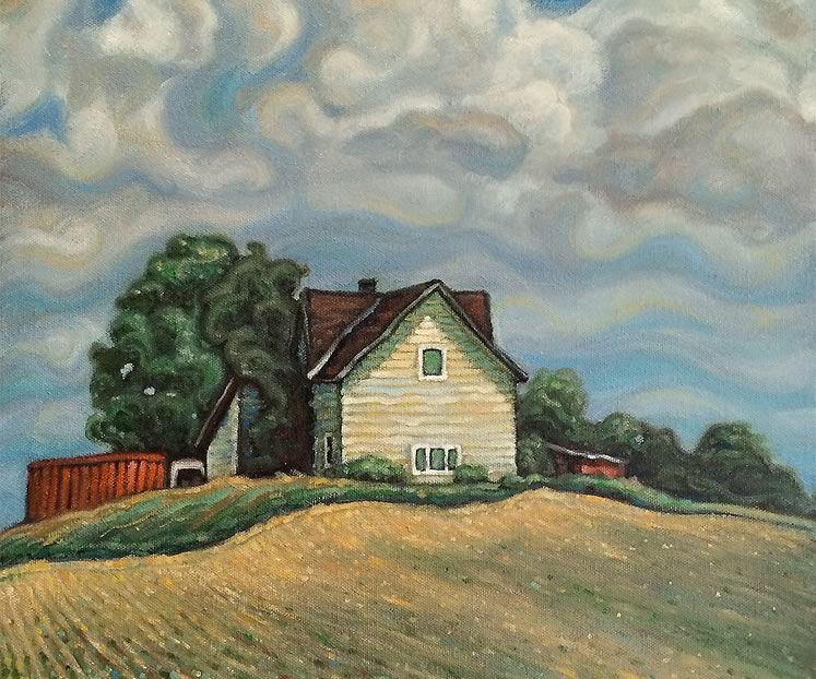 The Farmhouse #2 (Hwy 6) 14" x 14" Oil on canvas ~ by Tibor Szakaczki