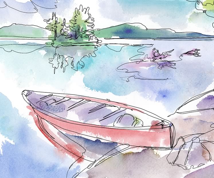 Summer canoe trip. Illustration by Shelagh Armstrong.