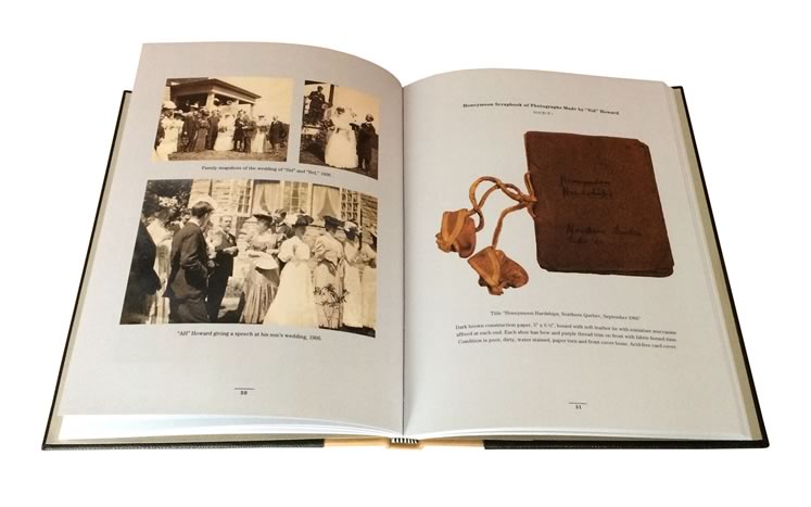 A leather-bound book contains a record of the Howard family heirlooms and papers, documented and preserved by Alison Hird for her client Robin Ogilvie. 