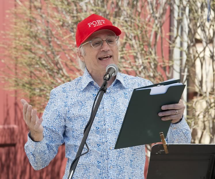 Poet on parade: Harry Posner. Photo by Pete Paterson.