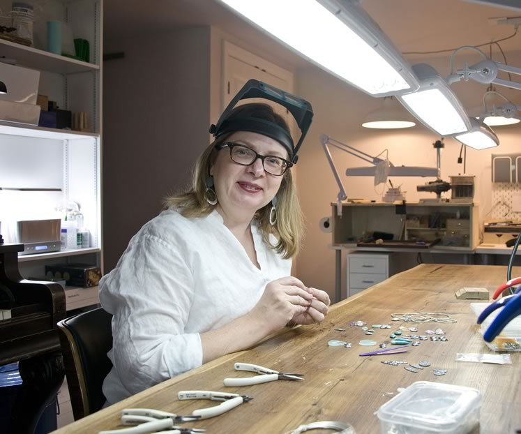Air & Earth Design jeweller Heidi von der Gathen at work in her expansive Orangeville studio. Photo by Pete Paterson.