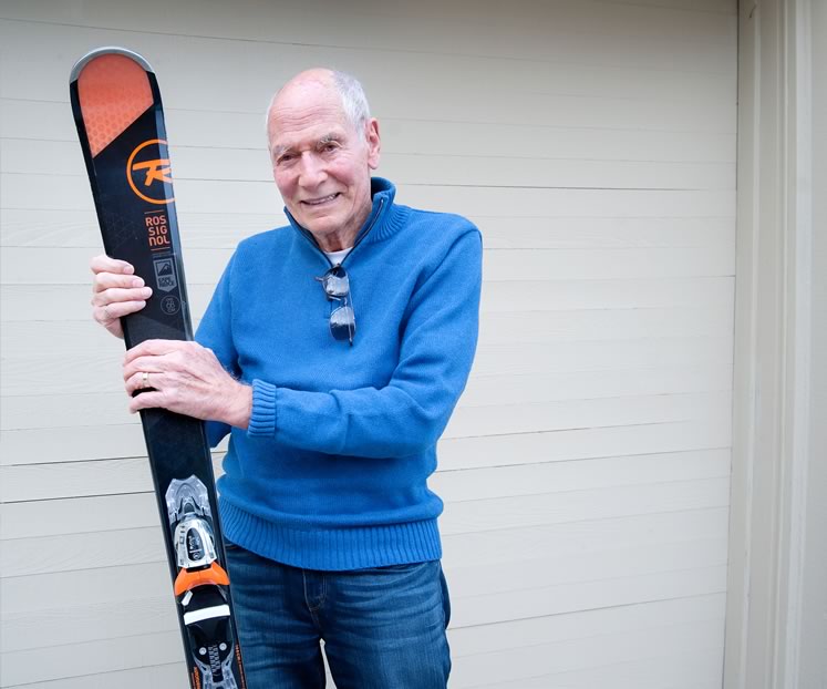 For octogenarian Johnny Berger, aging only means heli-skiing with a slower group. Photo by Rosemary Hasner / Black Dog Creative Arts.