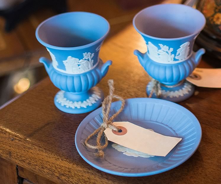 Wedgwood blue jasperware at The Wright Attitude Shoppe in a Shed. Photo by James MacDonald.
