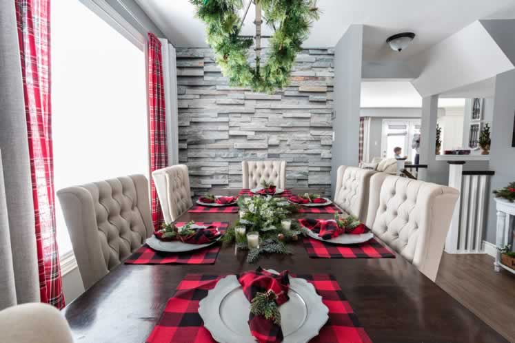 Buffalo plaid accents warm up the holiday table. Photo by Erin Fitzgibbon. 