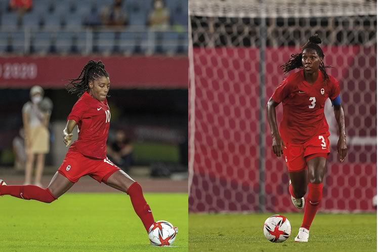 Ashley Lawrence (left) and Kadeisha Buchanan in Japan. Courtesy Soccer Canada : Richard Callis / Daniela Porcelli.