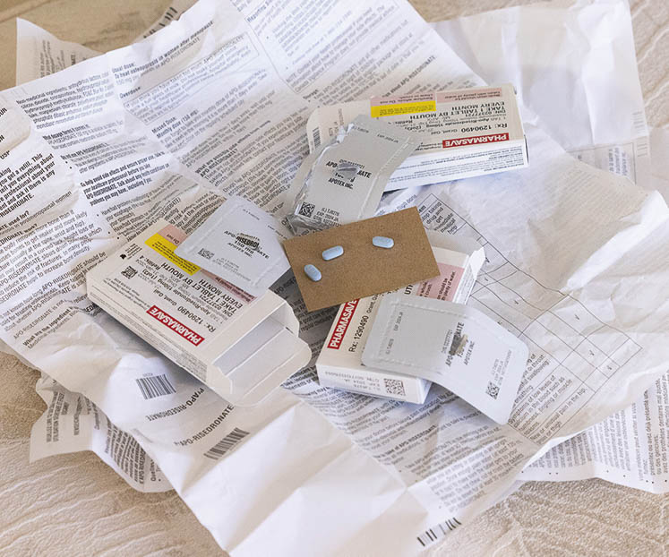 Writer Gail Grant estimates that over a year the packaging for the tiny monthly pill she takes would fill a wheelbarrow.
