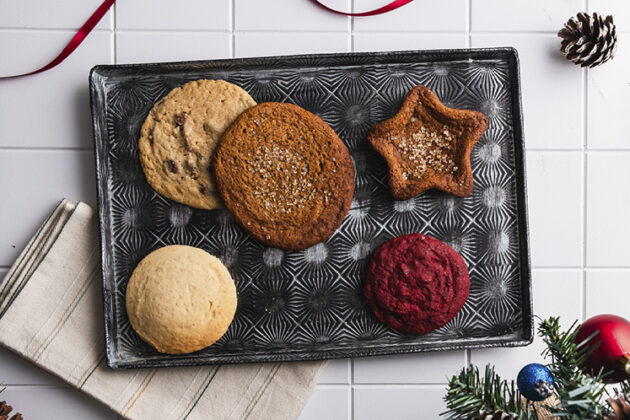 A selection of seasonal offerings from Cookies by Gia, including chocolate and chocolate chip, red velvet, shortbread and gingerbread.