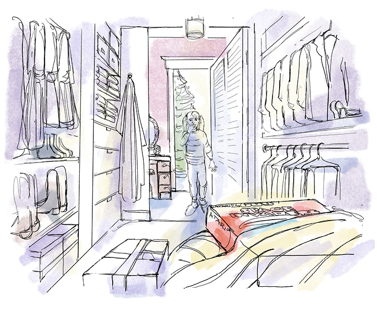 child finding hidden presents in parents bedroom